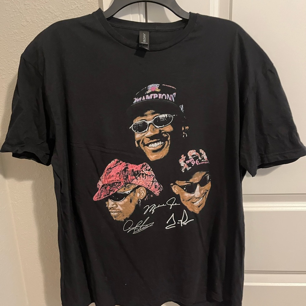 Dynamic 3 Chicago Bulls:Jordan, Rodman, Pippen Gildan XL Black Graphic T-Shirt